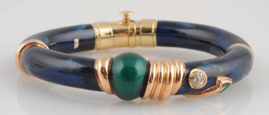 Diamond, Enamel & 18k/Sterling Bangle Bracelet. (1 of 3)