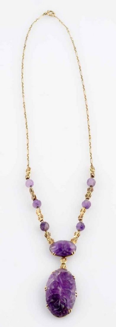14k Gold & Carved Amethyst Necklace. (1 of 2)