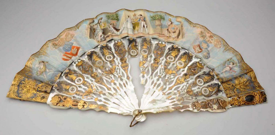 18th C. Hand Painted Mother-of-Pearl Victorian Fan (1 of 2)