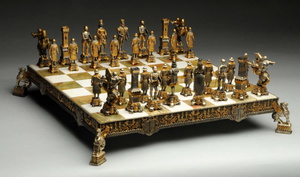 12 Handcrafted French Lardy Edition Metal Chess Pieces & Board Set with  Velvet