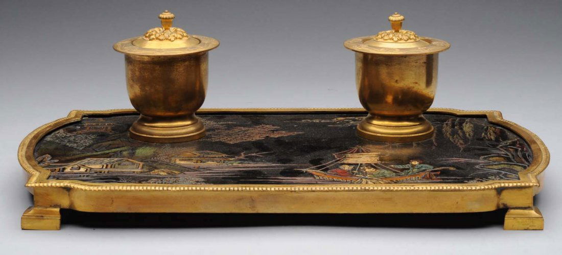 19th Century. French Bronze Cloisonne Ink Stand. (1 of 4)