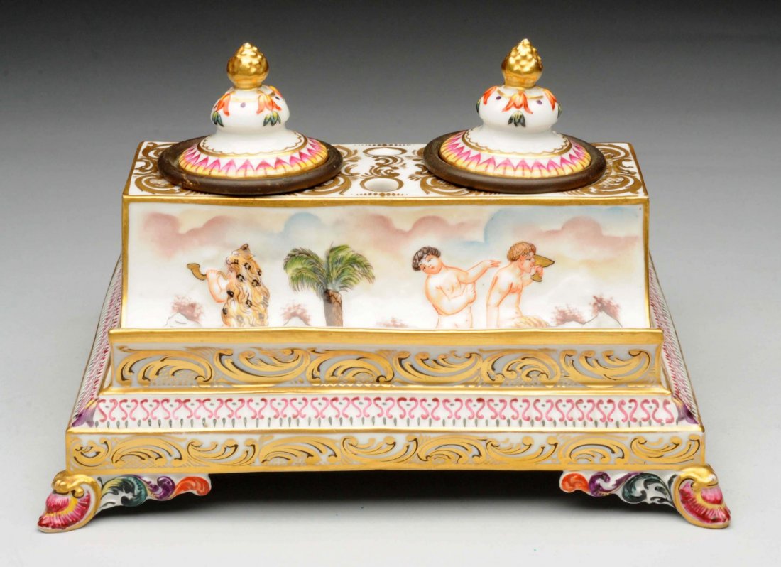 Capo di Monte 19th Century Desk Inkwell. (1 of 4)