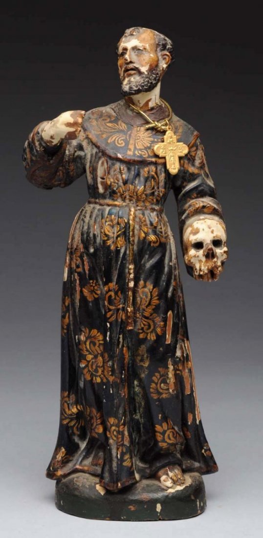 Carved Wooden Santos with Skull. (1 of 4)