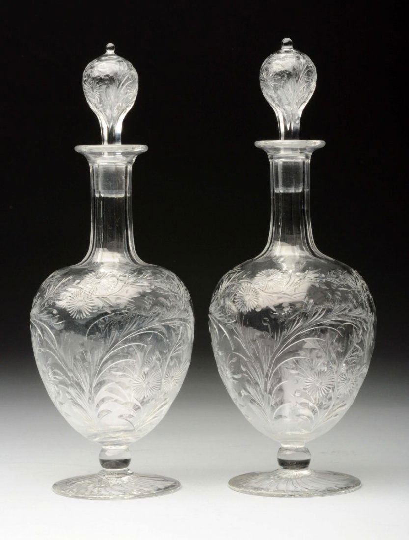Lot of 2: Etched & Cut Glass Decanters. (1 of 1)