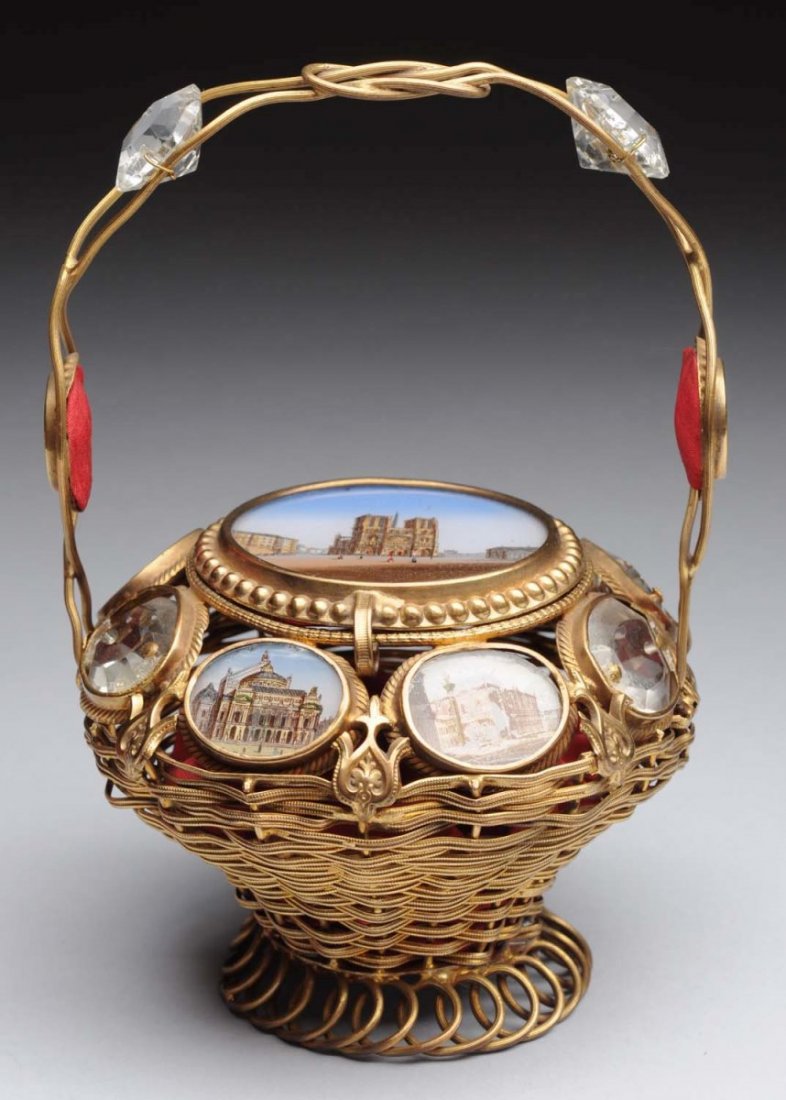 Reverse Painted Miniature Bronze Basket. (1 of 2)