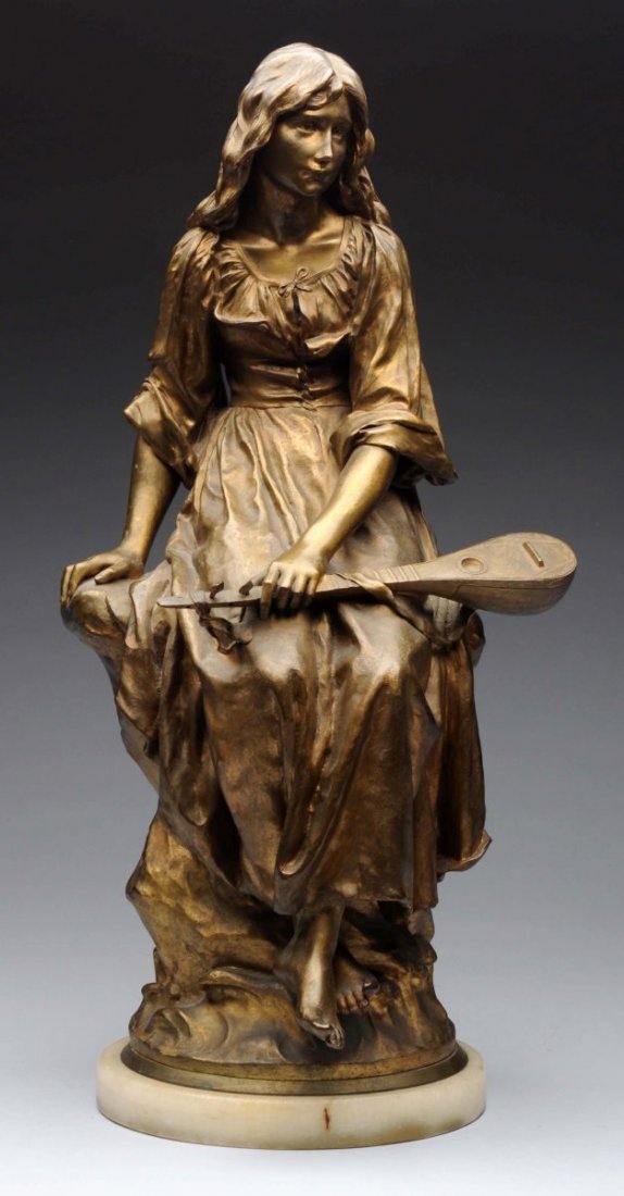 Bronze Statue Of Lady With Musical Instrument. (1 of 3)