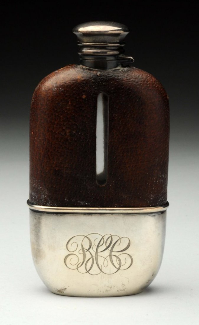 Sterling and Leather Covered Flask. (1 of 3)