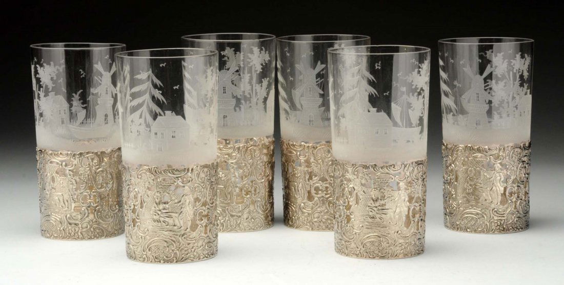 Set of Six Silver Mounted Glasses. (1 of 3)