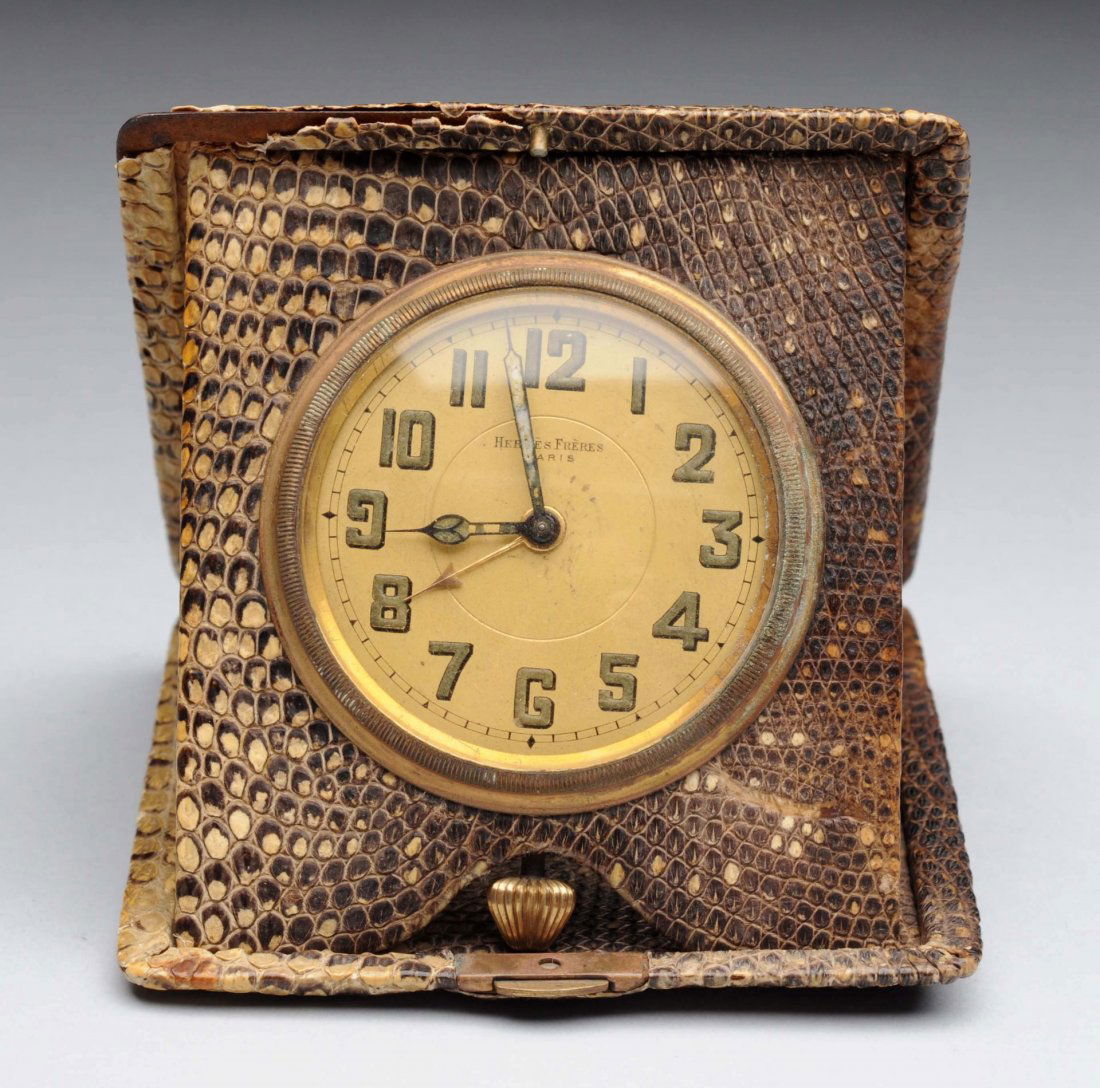 French Snake Skin Travel Clock by Hermes. (1 of 4)