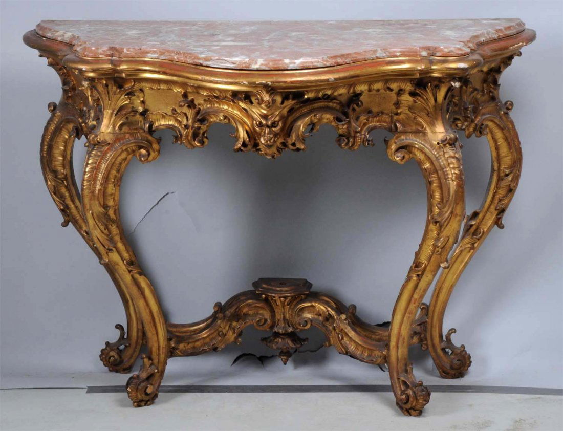 French Carved Gilt Louis Style Marble Top Console. (1 of 2)