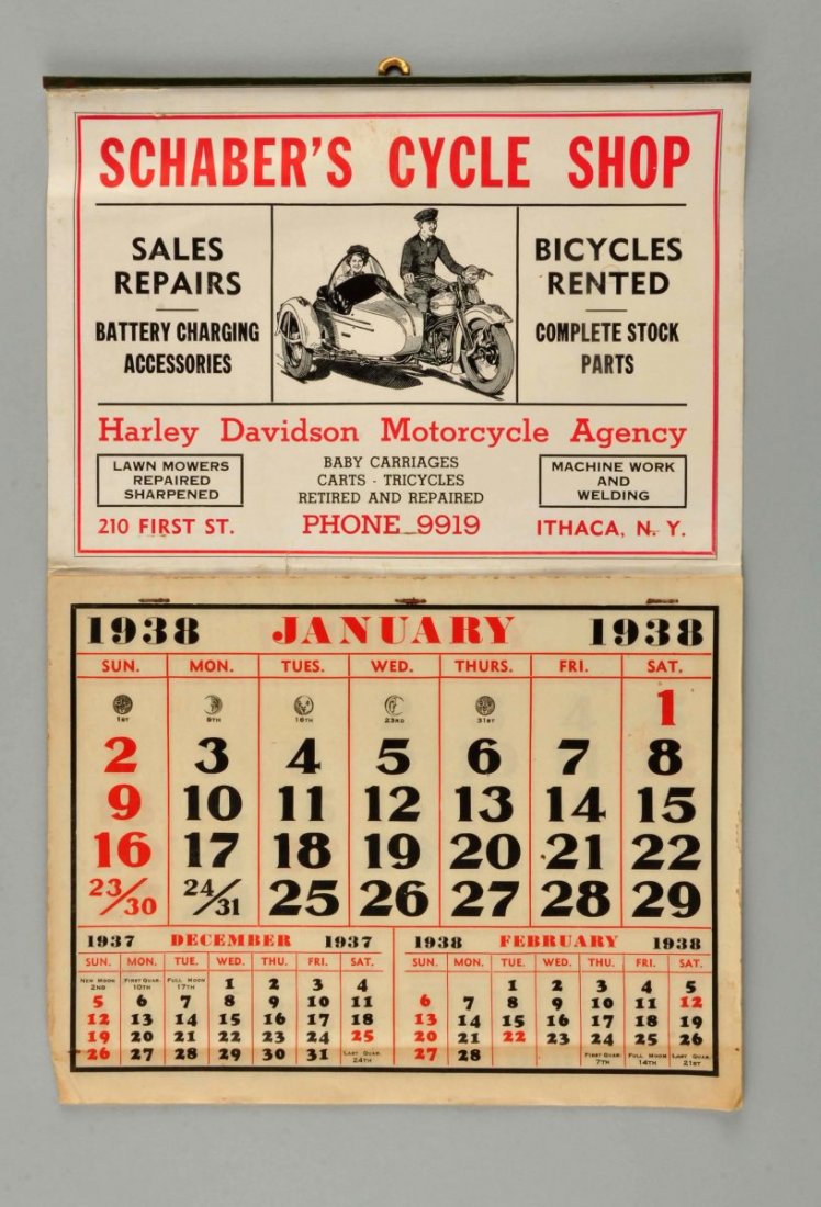 1938 Schaber's Cycle Shop Harley Davidson Calendar (1 of 1)