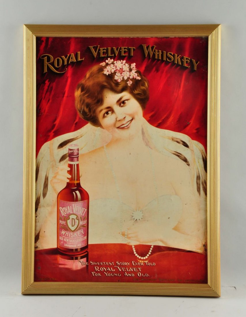 Royal Velvet Whiskey Tin Litho Advertising Sign. (1 of 1)