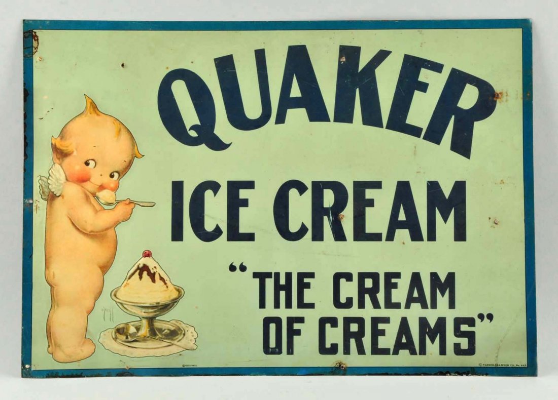 Quaker Ice Cream Tin Litho Advertising Sign. (1 of 1)