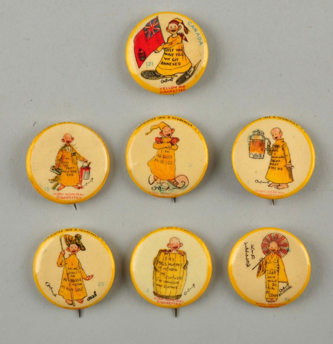 Lot of 7: Yellow Kid Cigarettes Celluloid Pinbacks (1 of 1)