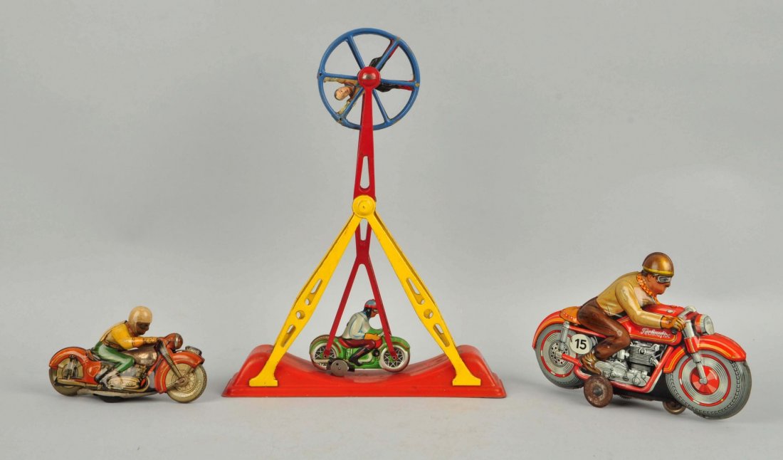 Lot of 3: German Tin Litho Wind Up Motorcycle Toys (1 of 2)