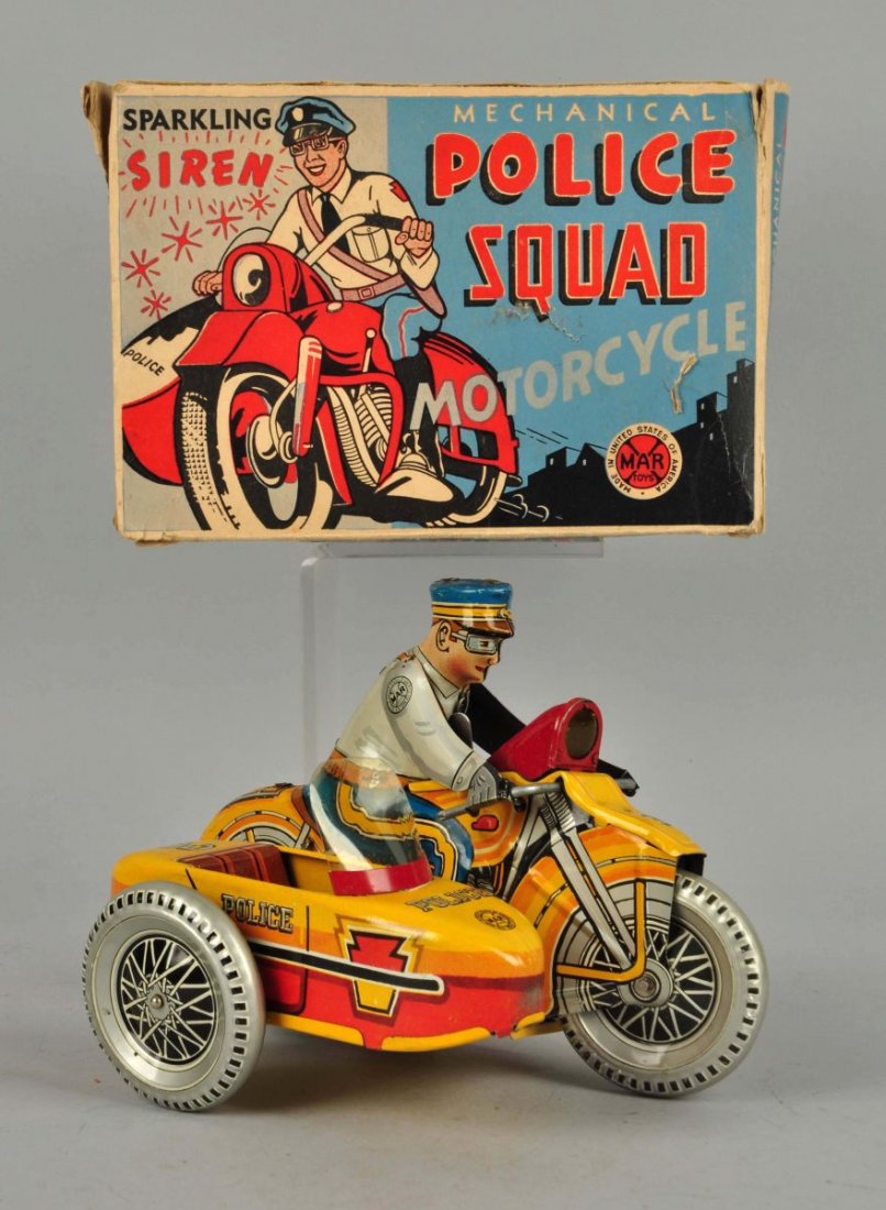 Marx Tin Litho Wind Up Police Squad Motorcycle (1 of 2)