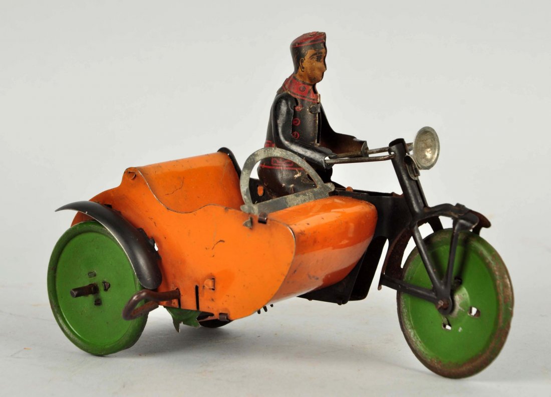 Early Marx Tin Litho Windup Motorcycle Sidecar. (1 of 3)