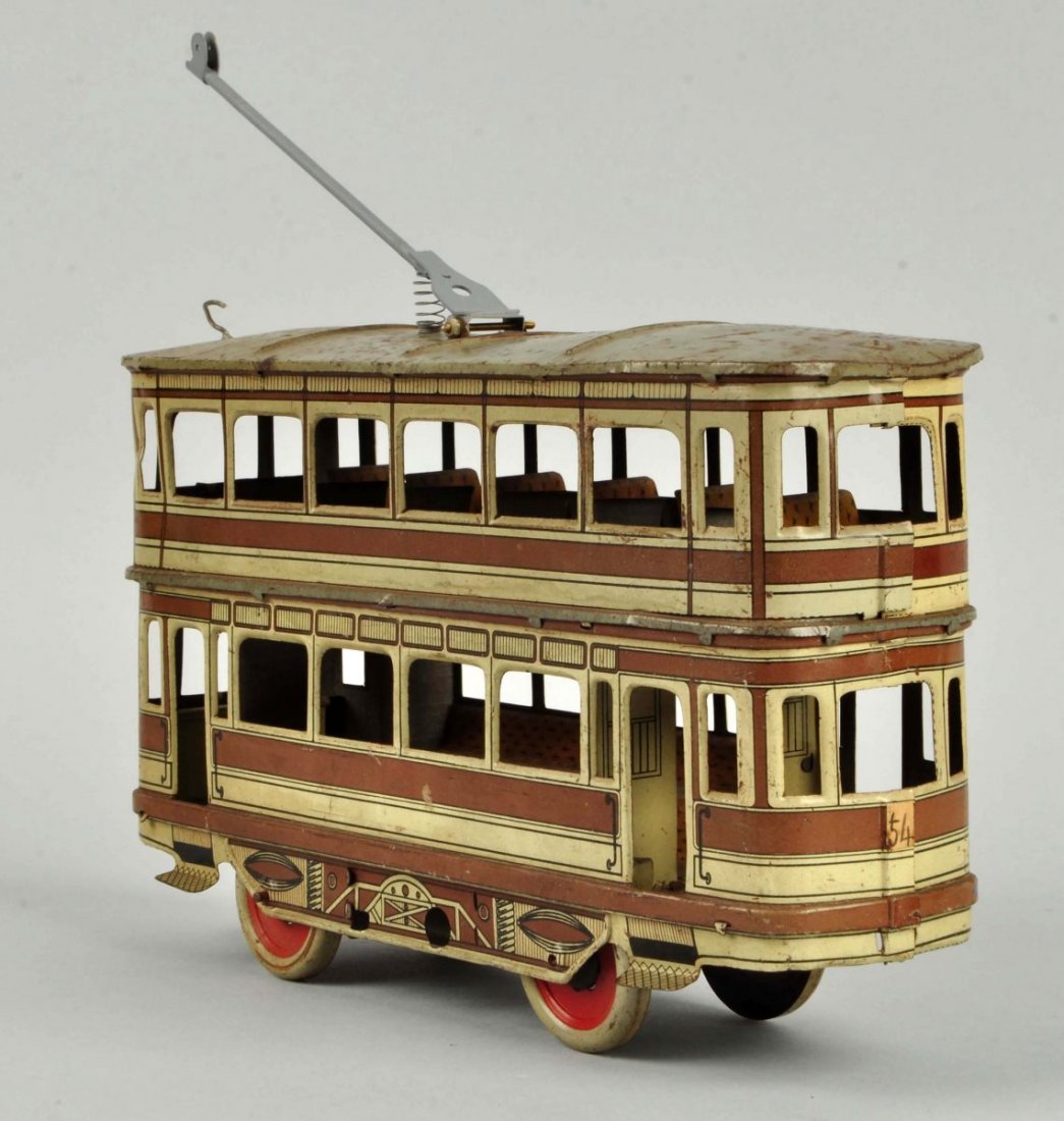 Unusual Tin Litho Wind Up Double Deck Bus. (1 of 3)