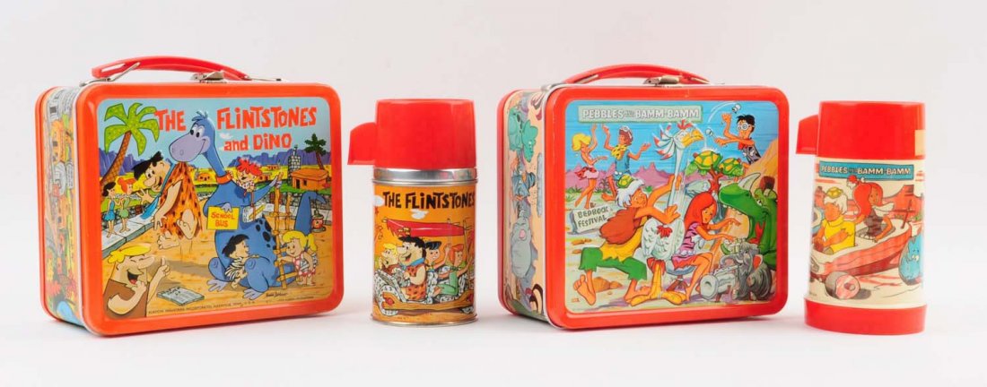 Lot Of 2: Flintstone Lunchboxes With Thermoses. (1 of 3)