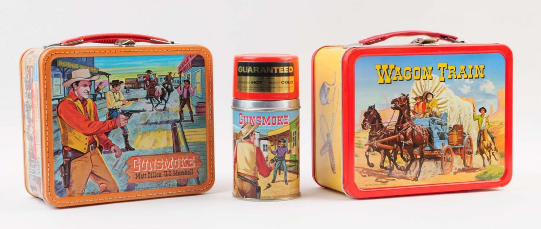 Lot Of 2: Western Themed Lunchboxes & One Thermos. (1 of 3)