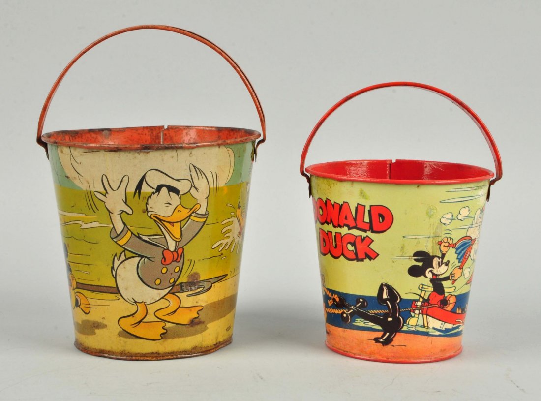 Lot Of 2: Walt Disney Themed Tin Litho Sand Pails. (1 of 4)