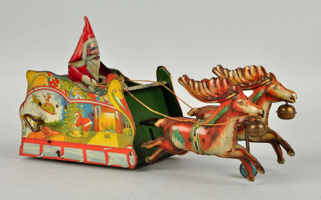 Strauss Tin Litho Wind Up Santee Claus Toy. (1 of 4)