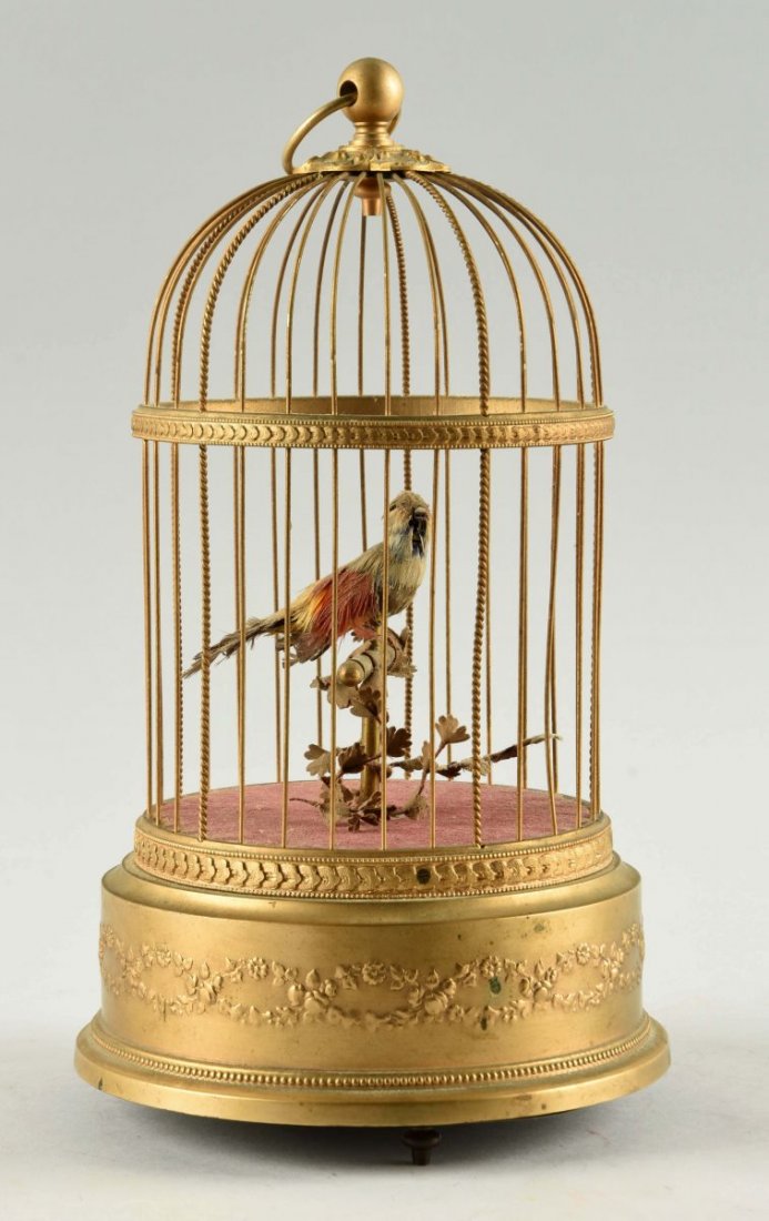 Early European Clockwork Bird In Cage. (1 of 2)