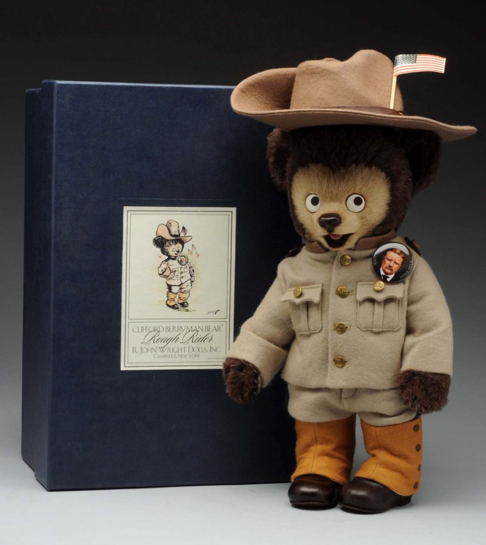 R. John Wright Clifford Berryman Bear Rough Rider.: This remarkable collectible was produced in 2002 to celebrate the 100 year anniversary of Clifford Berryman's 1902 Washington Post political cartoon that catalyzed the "birth" of the Teddy bear as we