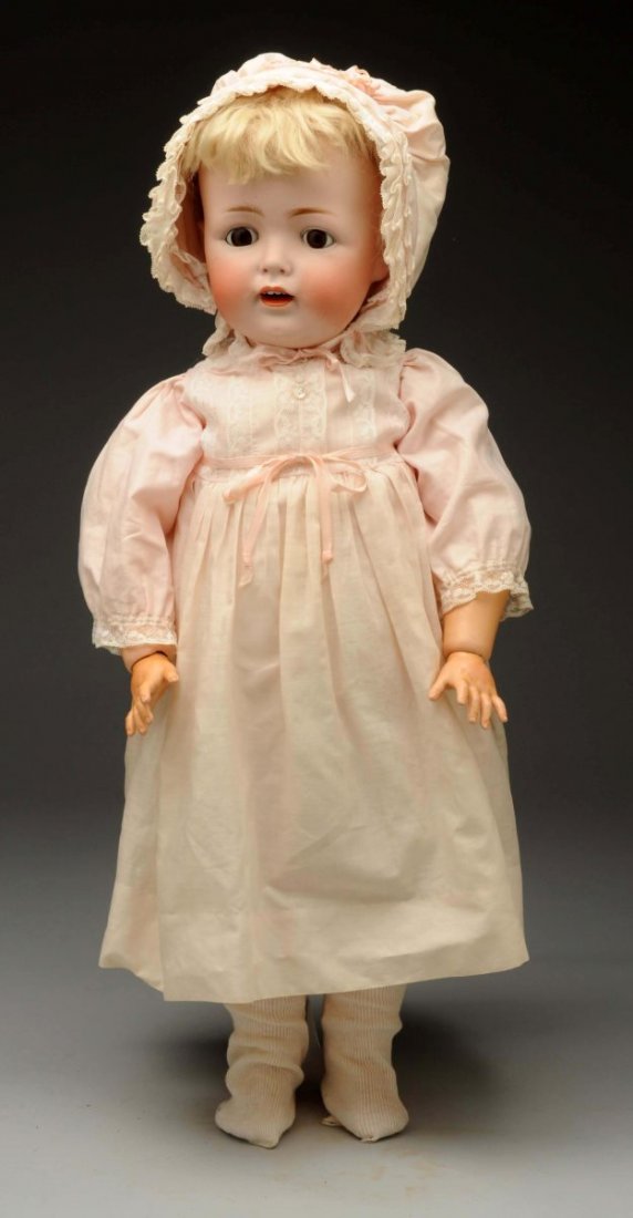 Kestner 260 Character: Perfect life-sized bisque socket head incised “Made in Germany JDK 260” with stationary brown glass eyes (rocker is present and they could be reset to sleep), dimples, open mouth with 4 upper teet