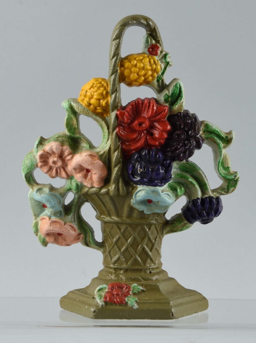 Cast Iron Dahlias Flower in Wicker Basket Doorstop (1 of 1)