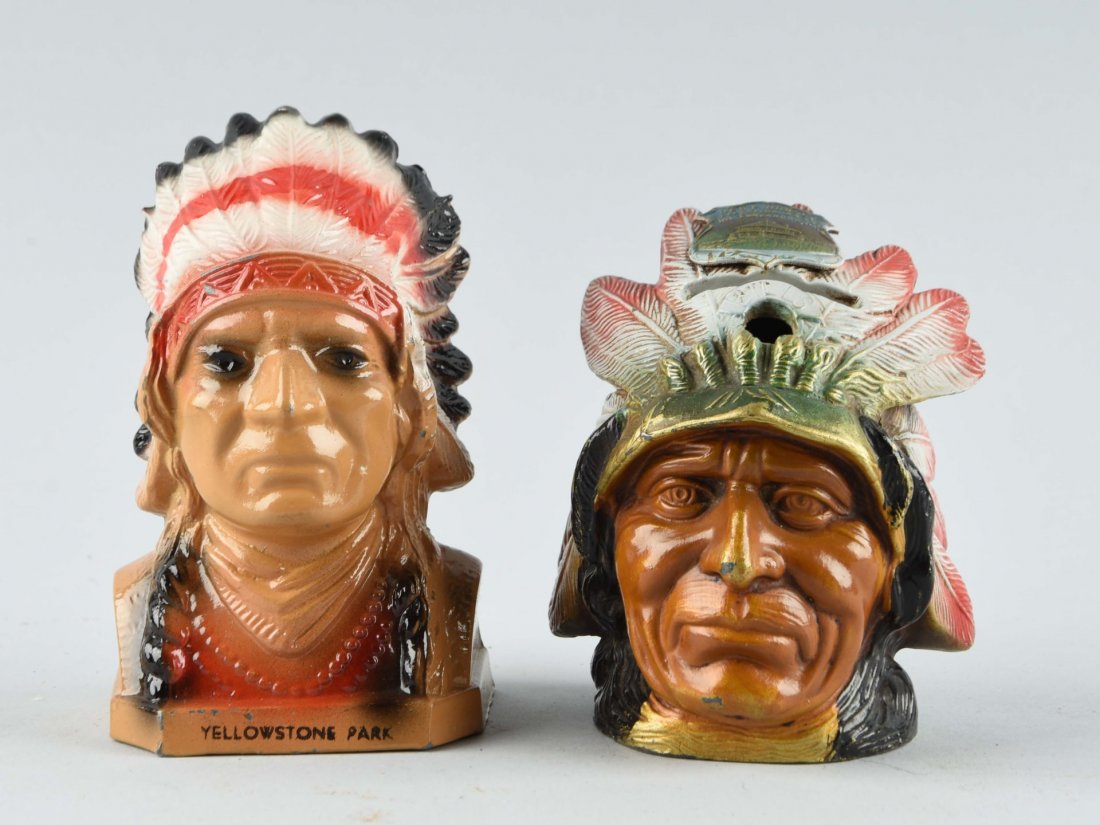 Cast White Metal Souvenir Indian Chief Bust Banks. (1 of 1)