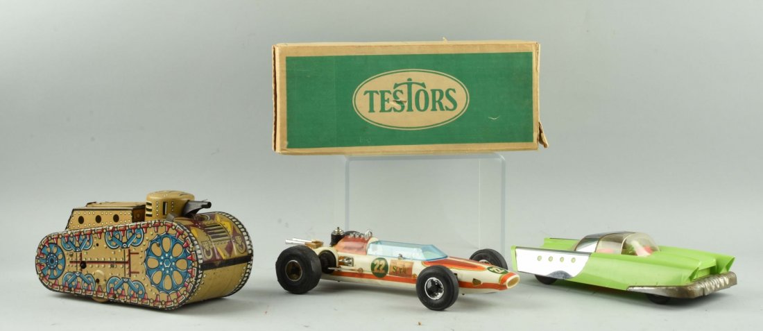 Lot Of 3: Tin Tank, Testors Racing Car, Green Car. (1 of 1)