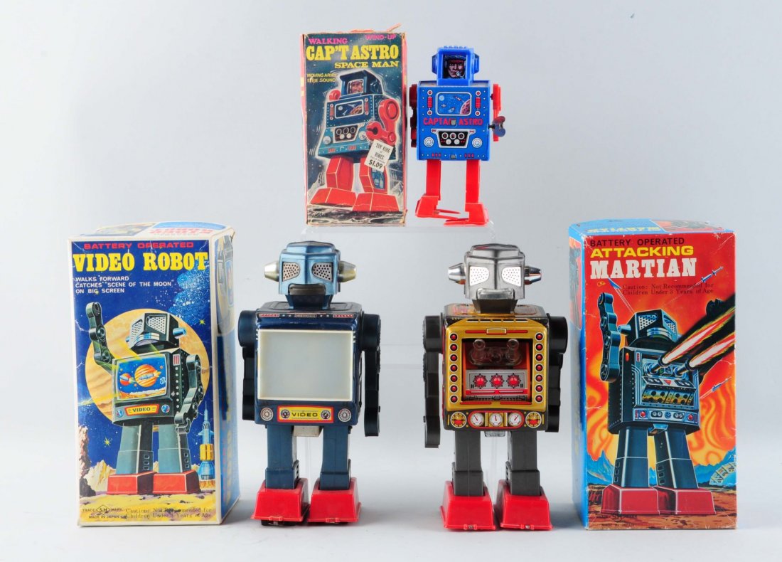 Lot Of 3: Japanese Battery Op & Wind Up Robots. (1 of 1)
