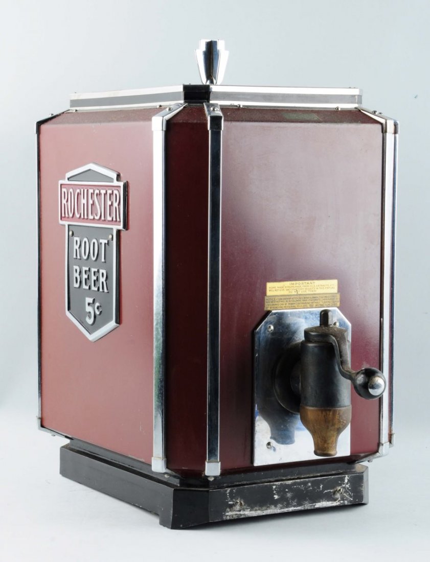 Automatic Root Beer Soda Fountain Machine.: By Rochester. This piece is in very good condition with mild paint loss to the bottom front section. Condition (Very Good). Size 19 - 1/2" T.