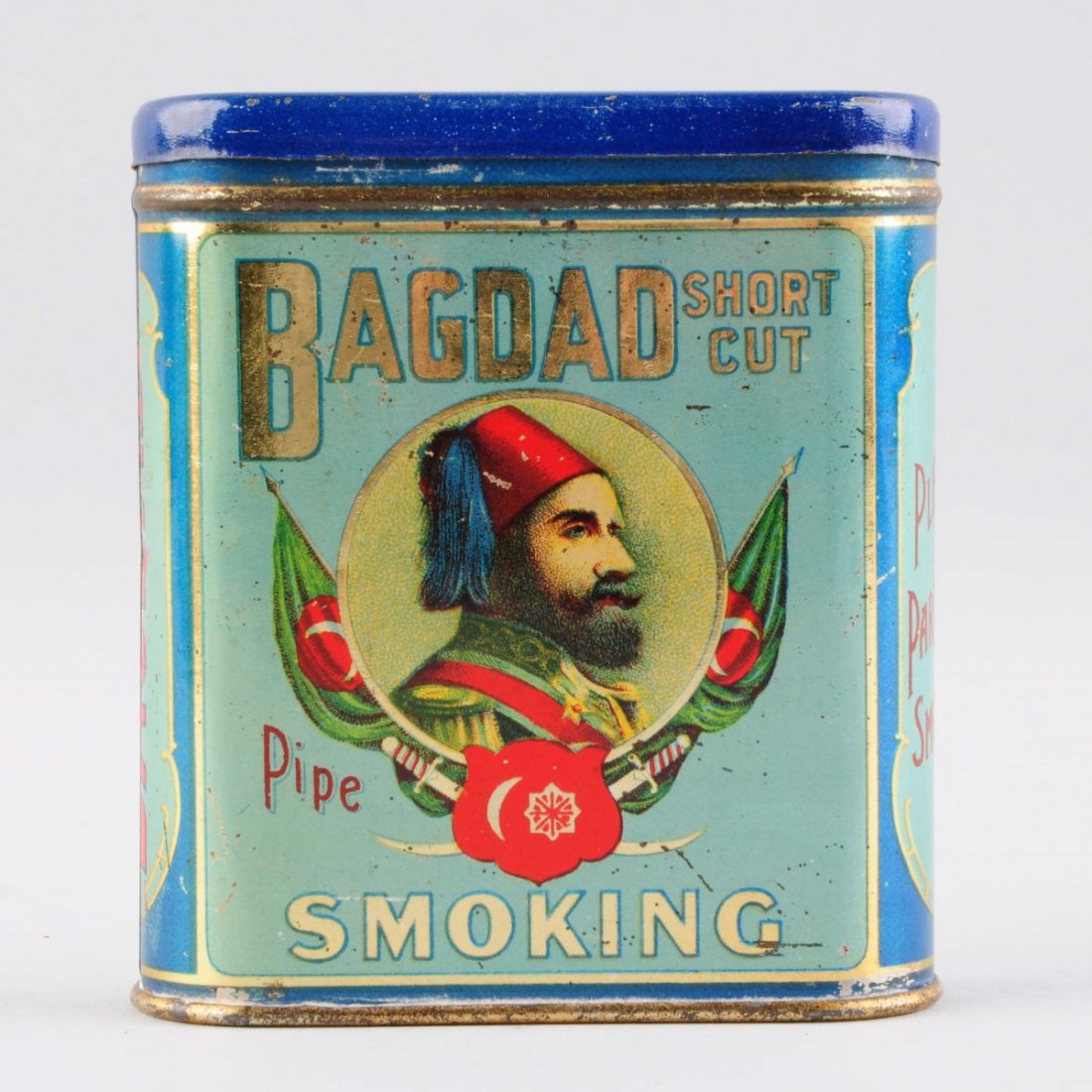 Bagdad Smoking Tobacco Advertising Tin.: This tin is in very good condition with some light edge wear and some mild paint nicks. Condition (Excellent). Size 3 -1/2" L.