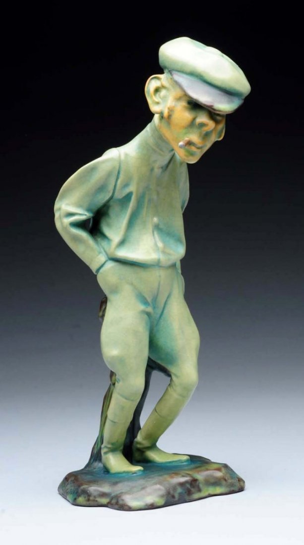 Bernard Bloch Earthenware Smoker on a Stump.: 10.7 inches, circa 1902. BB Mark, Mint. Size 11 -1/4" T.