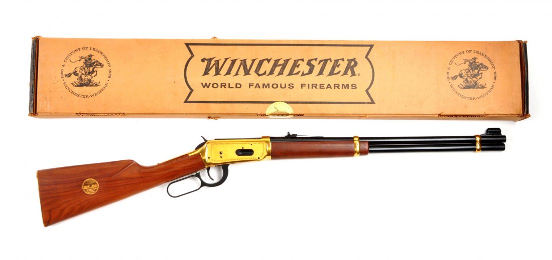 (C) Winchester 94 Golden Spike Comm. Carbine: Serial # GS20438 This is a 30 W.C.F. with a 20’’ barrel. Winchester produced 69,996 of these special Model 94 Carbines in 1969 to commemorate the driving of the Golden Spike that connected, for th