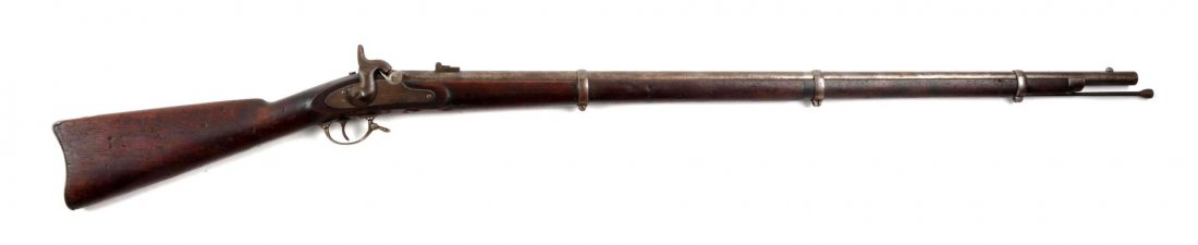 (A) Model 1861 Colt Musket.: Serial # NSN Cal .58 percussion, Barrel length 40”. This musket was manufactured in 1864 and is basically a private contract copy of the 1861 Springfield musket. All metal in the white. 3 barrel ban