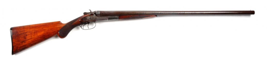 (A) Remington SxS Double Hammer Shotgun.: Serial # 59894 30” barrels in 12 bore. Manufactured between 1883 and 1909. This fine shotgun features twist barrels with full matted rib, single bead front sight, choked full and full, checkered wal