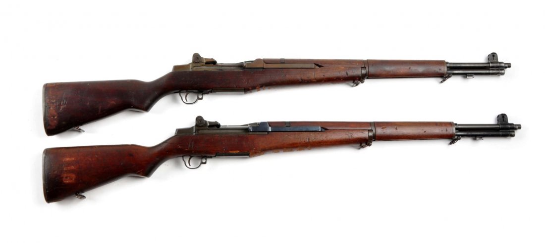 (C) Pair of U.S. M1 Garand Dewat Rifles.: Serial # 1770028 & 5500133 24" barrels in .30-06 caliber. This pair of U.S. M1 Garand rifles have been altered as to make them non-firing. The barrels have been plugged and the firing pins have been w