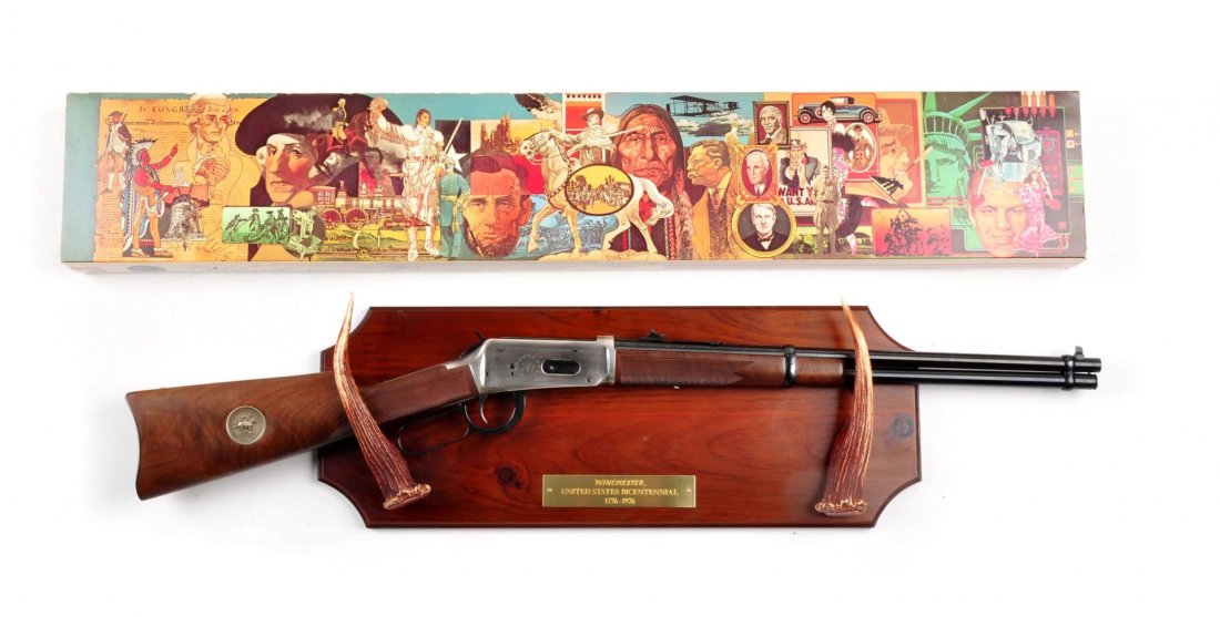 (M) MIB Winchester Model 94 Carbine Bicentennial.: Serial # USA18559 20" barrel in .30-30 caliber. Winchester produced this carbine in 1976 to celebrate America's 200th birthday. Features a full round barrel, full magazine, two barrel bands, sporting 