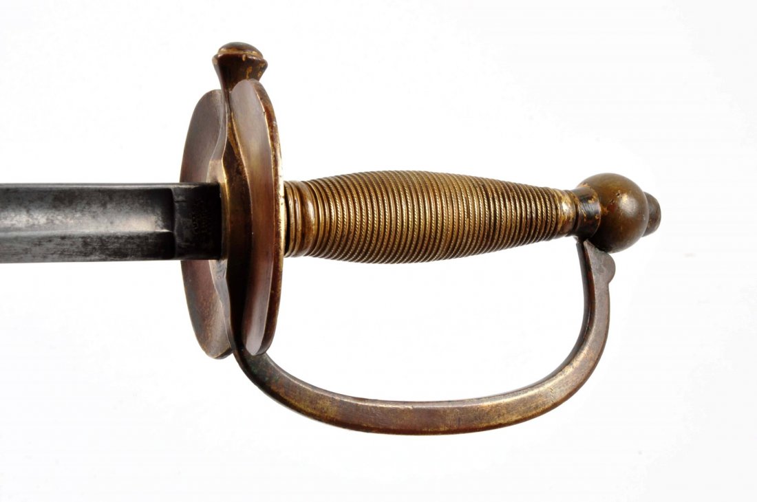 Lot Of 2: Early Edged Weapons.: (A) U.S. Model 1840 NCO Sword. Manufactured by Emerson of Trenton, NJ. DFM Inspected, 1865. Solid brass guard with clamshells. Has the Emerson and Silver brass mounted scabbard, measures 31 - 1/2" bla