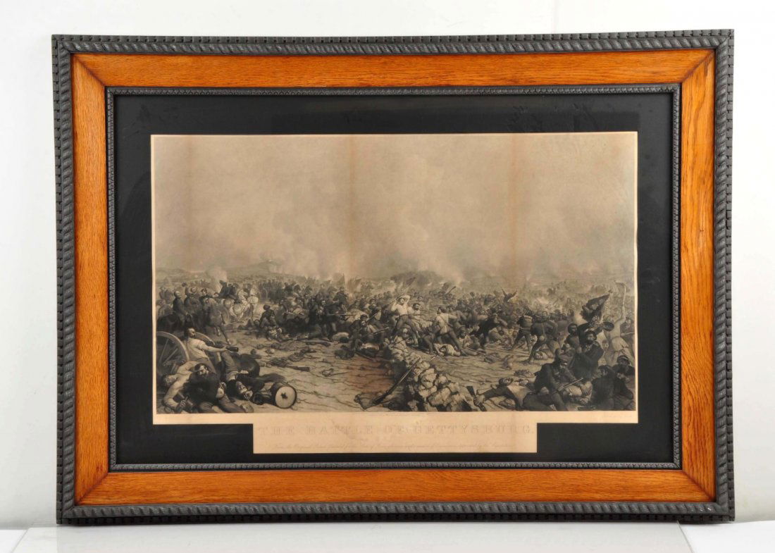 Large "The Battle of Gettysburg" Framed Print.: This print was published in 1885 by Joseph A. Joel. Titled "The Battle of Gettysburg" from the original picture painted for the State of Pennsylvania under award of commission appointed by the Legisla