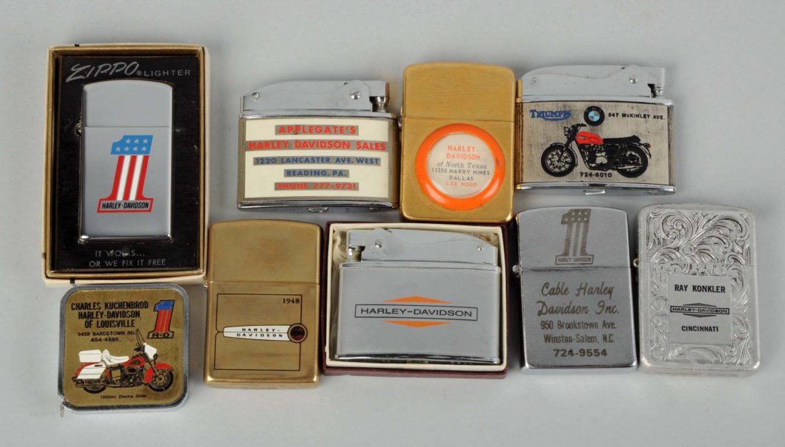 Lot of 9: Harley-Davidson & Other Lighters. (1 of 1)