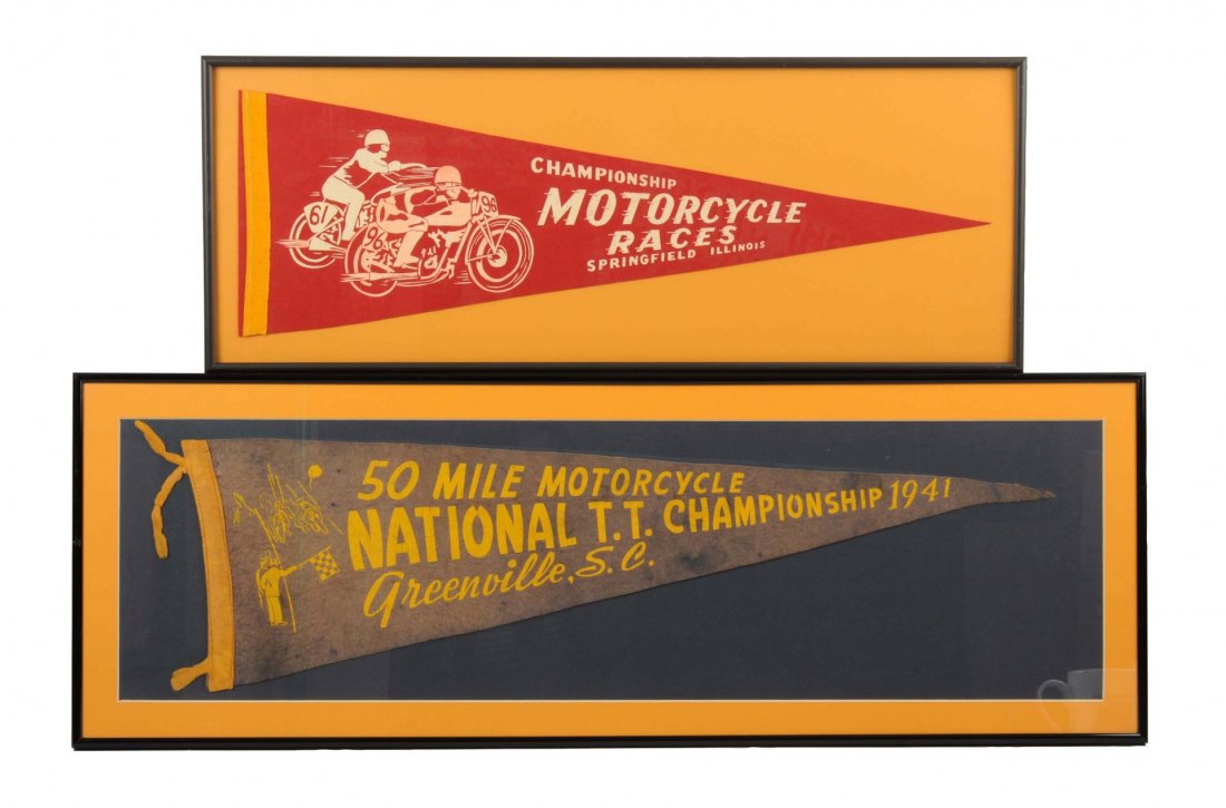 Lot of 2: Motorcycle Racing Felt Pennants. (1 of 1)