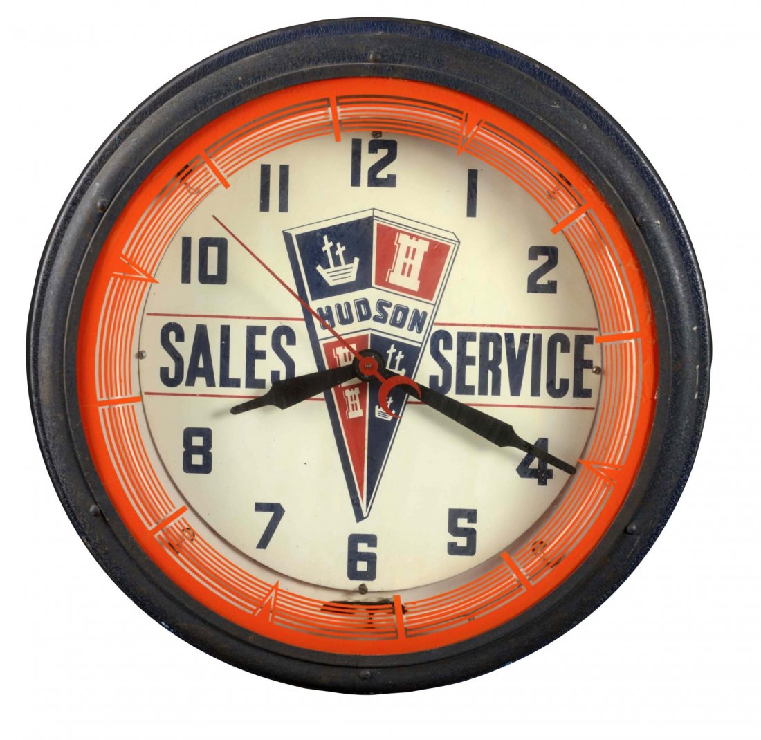 Hudson Sales Service Neon Clock. (1 of 1)