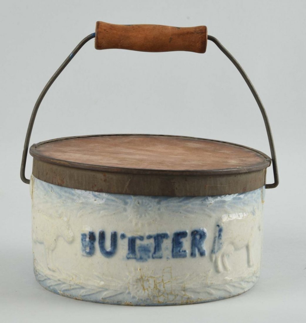 Early Salt Glazed Butter Crock w/ Lid & Handle. (1 of 1)
