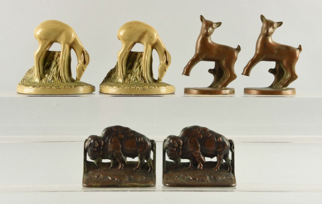 Lot Of 4: Cast Iron Ast.Deer & Buffalo Bookends. (1 of 1)