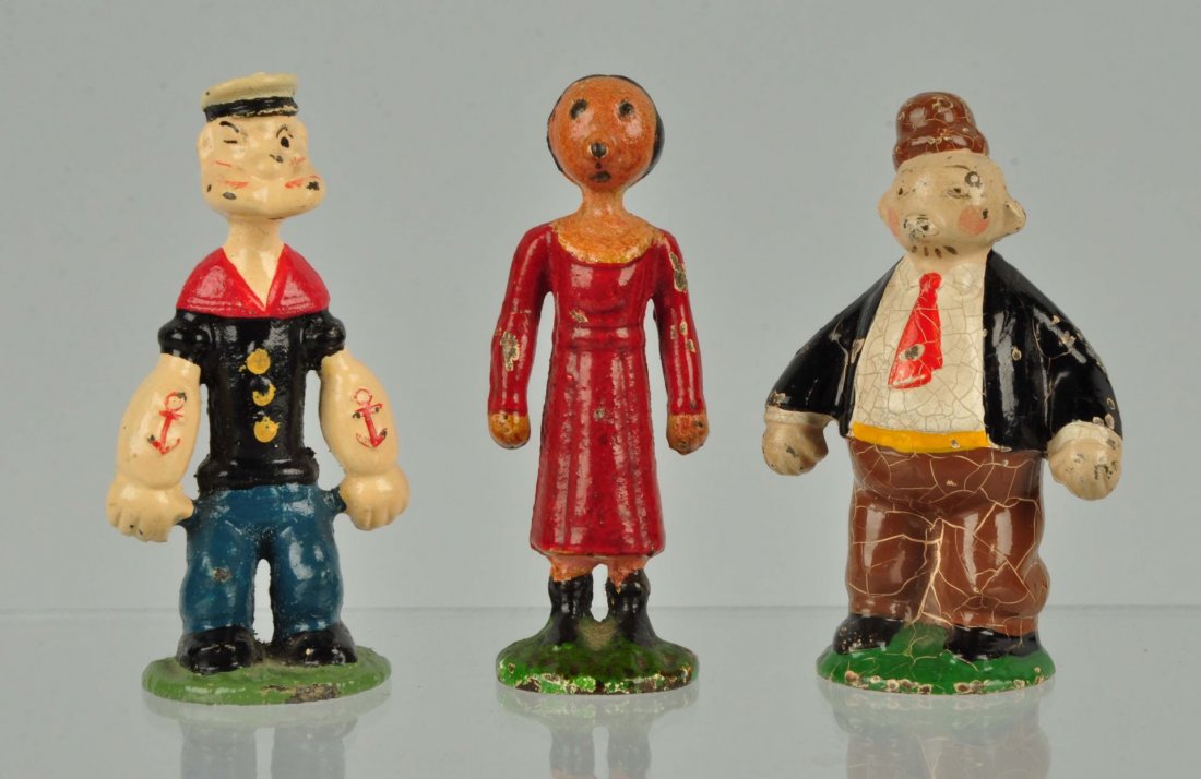 Cast Iron Popeye, Olive Oyl, Wimpy Paperweights. (1 of 1)