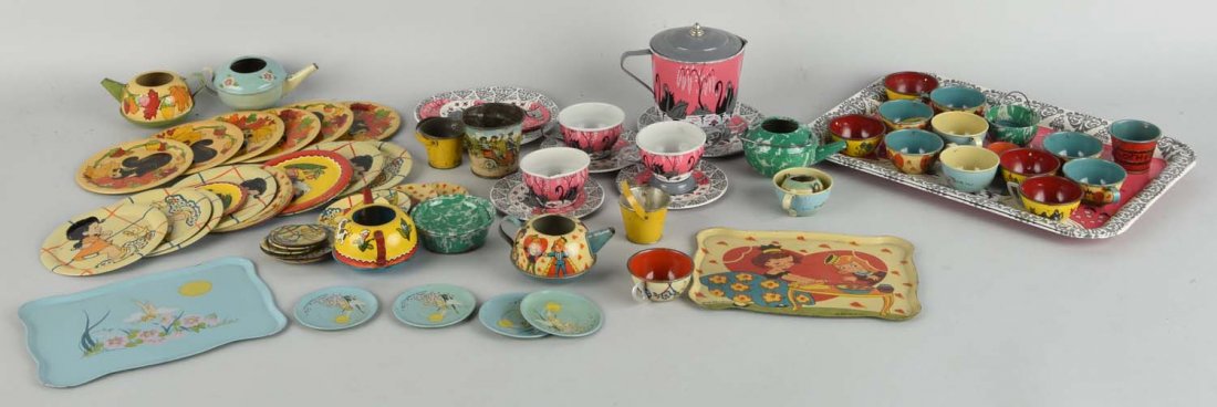 Large Lot Of Tin Litho Parts Tea Sets. (1 of 1)